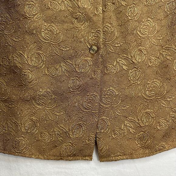 VTG Mark Reed Top Blouse Plus 18W 80s Jacquard Gold Tone‎ Rose Buttoned Women's - Picture 9 of 12